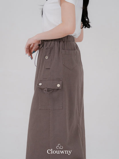 Kaze Cargo Denim Skirt - Grey