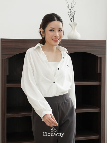 Marcia Corduroy Bow Shirt - White