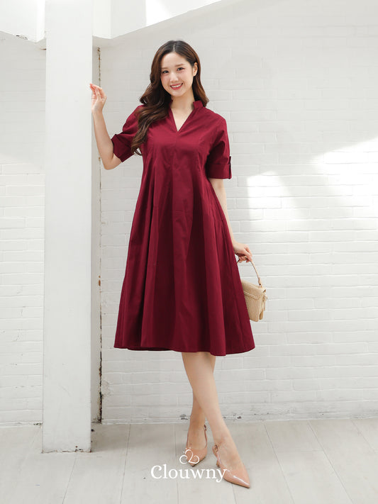 Mayi Loose Vneck Dress - Maroon