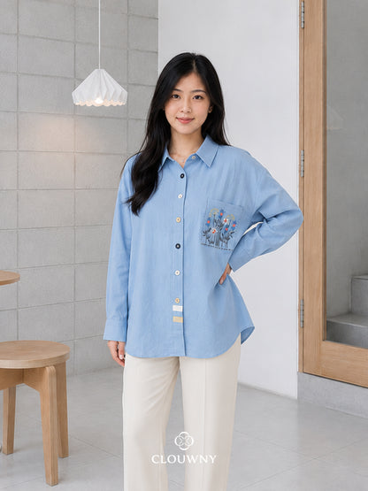 Andres Pocket Cotton Longsleeve Shirt - Blue