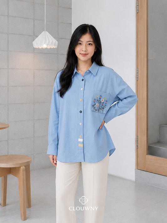 Andres Pocket Cotton Longsleeve Shirt - Blue