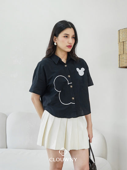 Mouse Button Cotton Shirt - Black