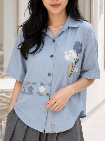 Makita Flower Cotton Shirt - Blue