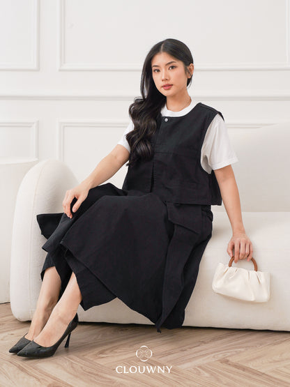 Christa Button Vest - Black