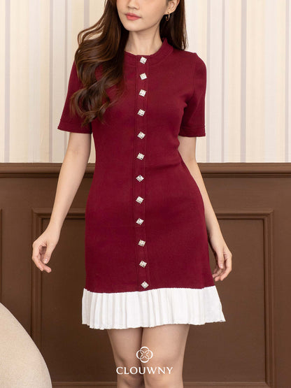 Zera Button Knit Dress - Maroon