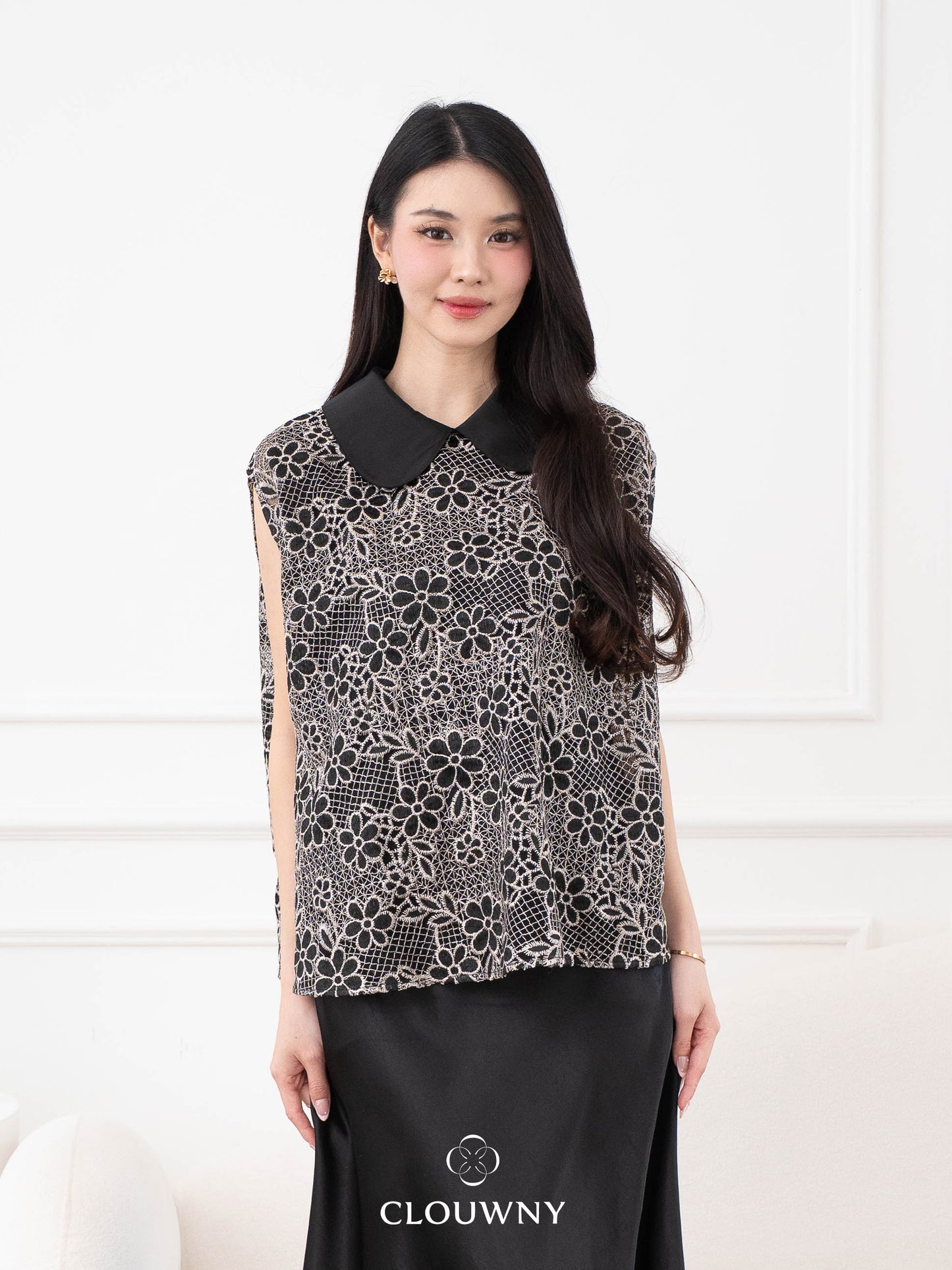 Bethari Collar Lace Top - Black