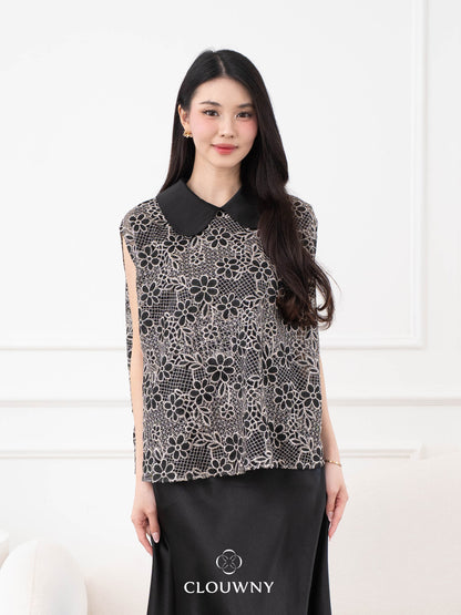 Bethari Collar Lace Top - Black