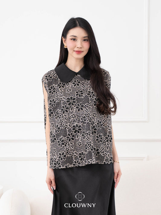 Bethari Collar Lace Top - Black