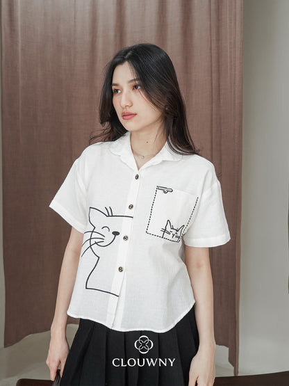 Catty Button Cotton Shirt - White