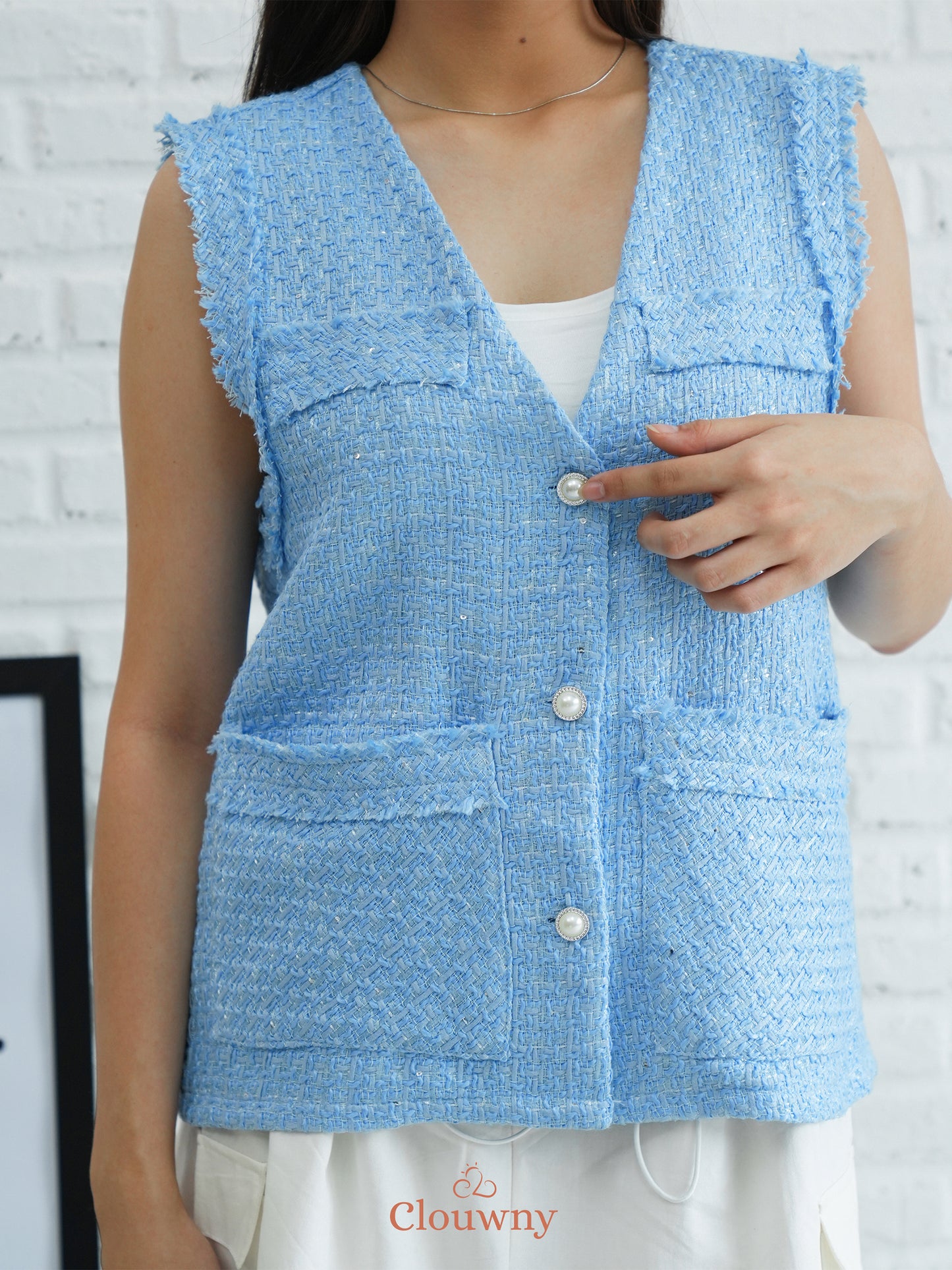 Nada Tweed Vest - Blue