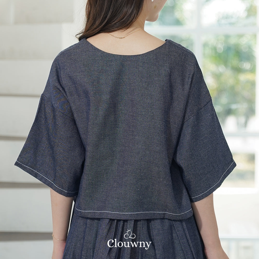 Hansen Vneck Blouse - Navy