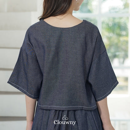 Hansen Vneck Blouse - Navy