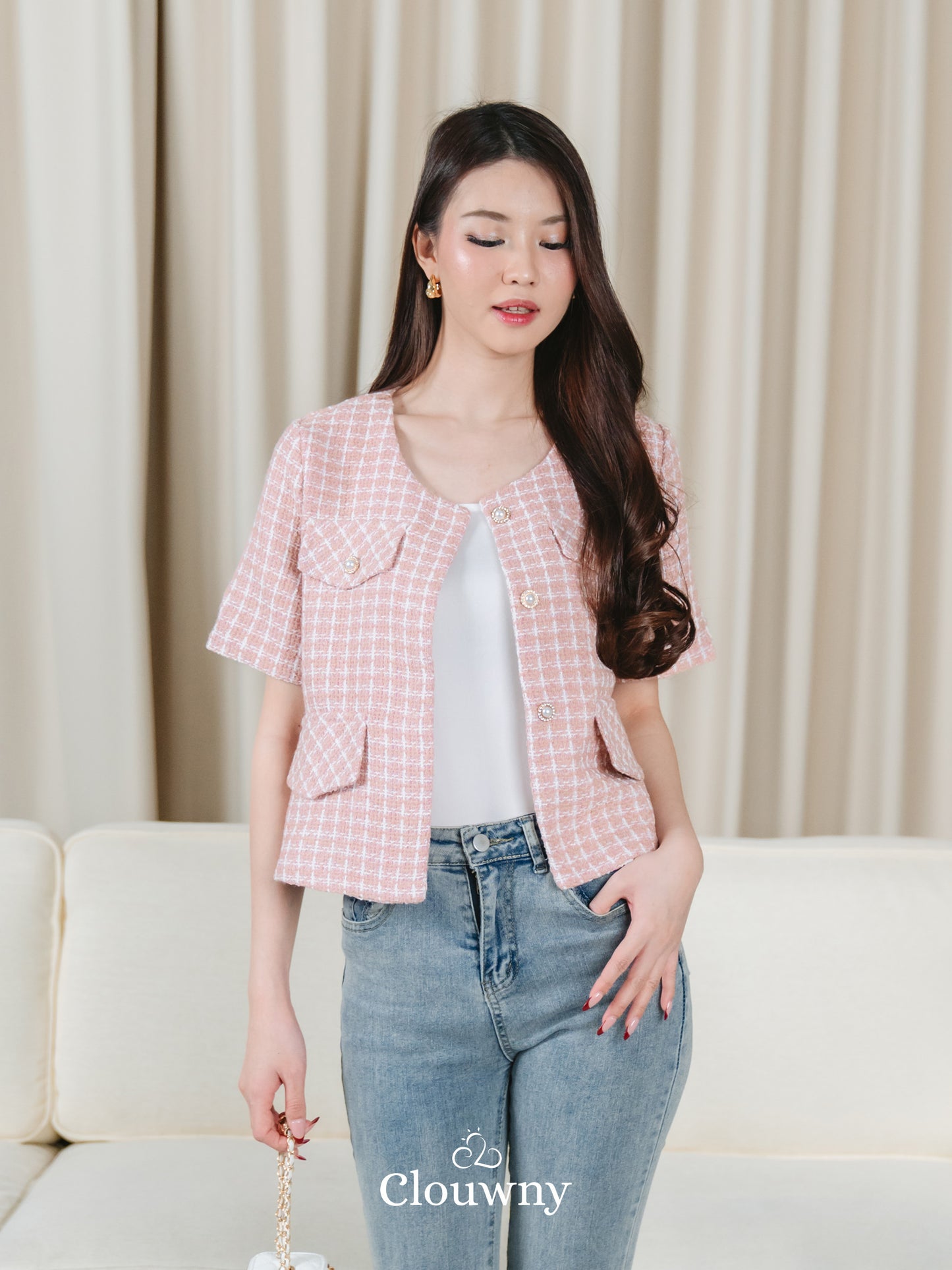 Naoka Tweed Top - Pink