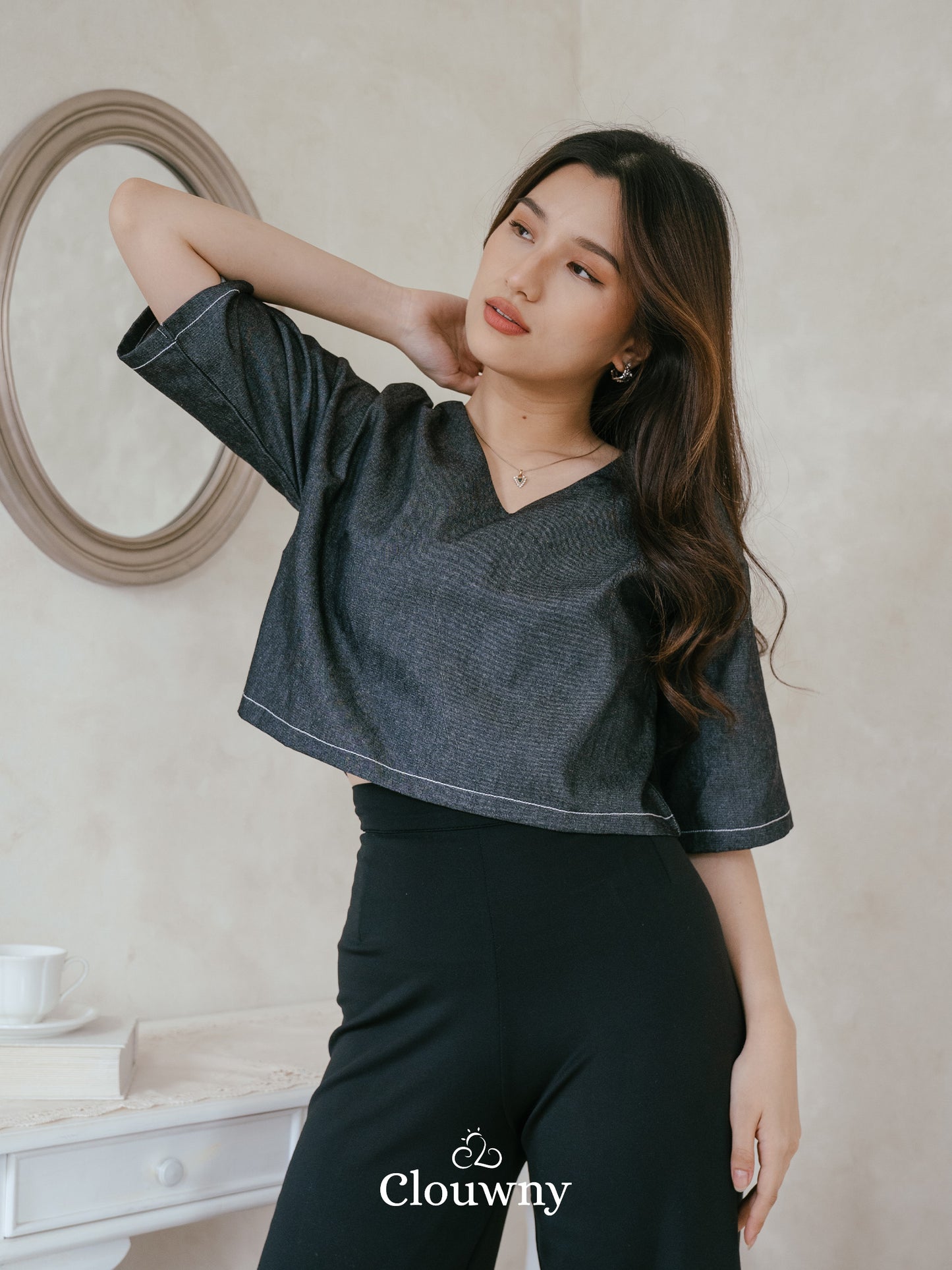 Hansen Vneck Blouse - Grey