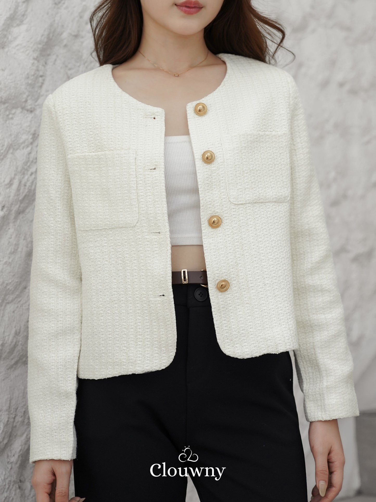 Davia Tweed Blazer - White
