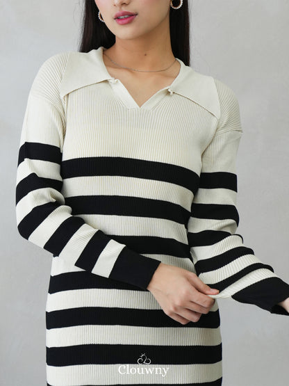 Sera Stripes Knit Dress - Broken White