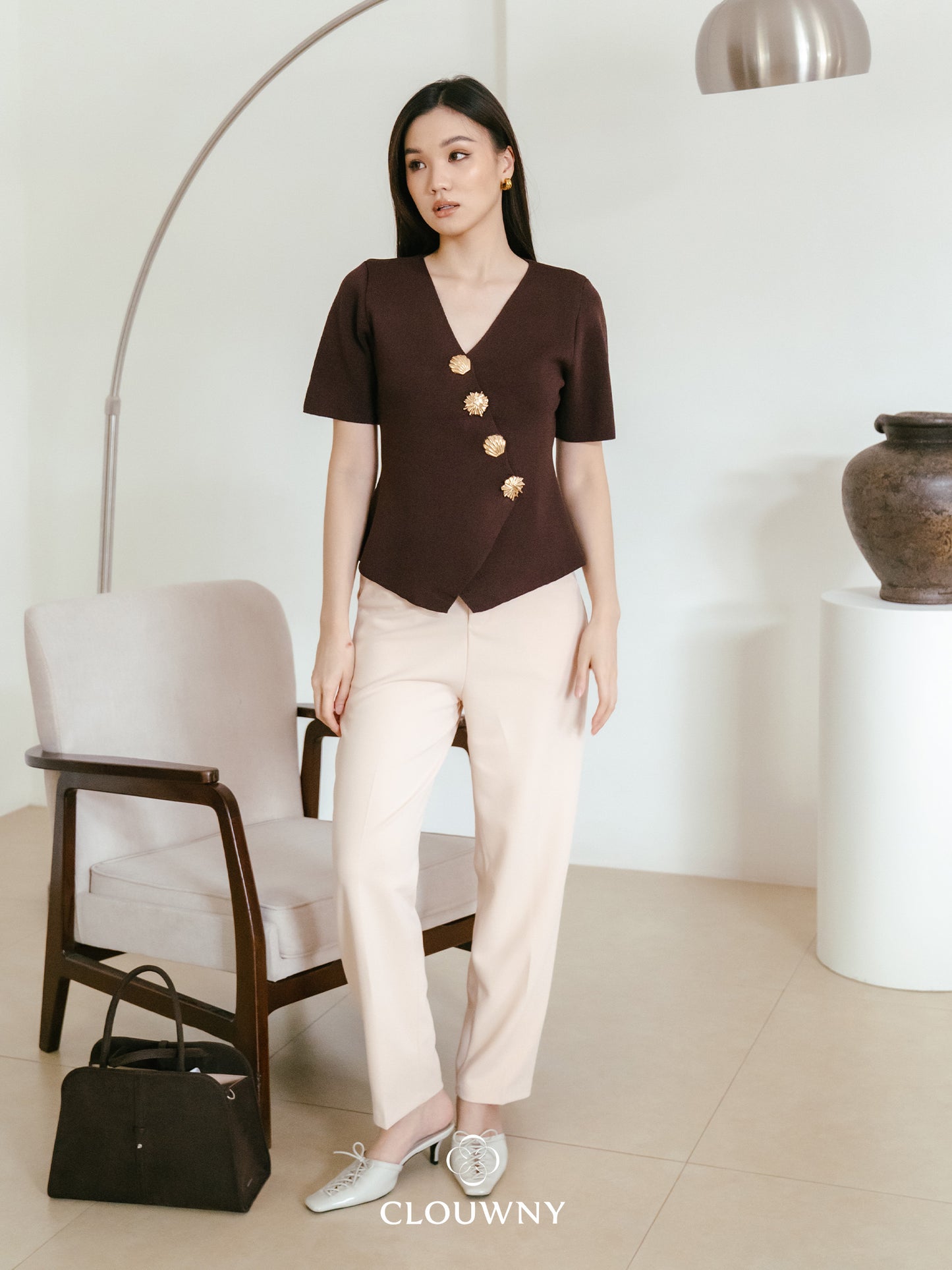 Solea Asymmetric Button Top - Coffee