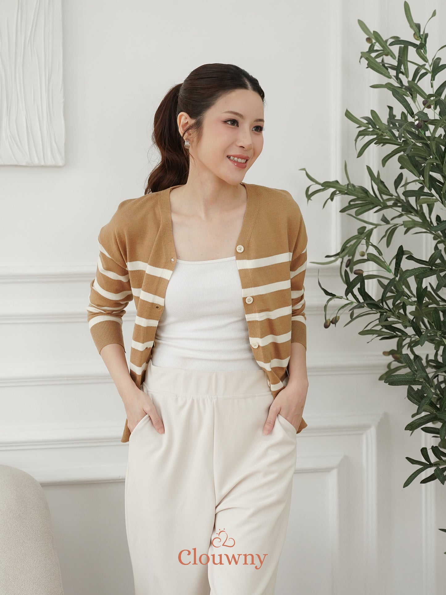 Verena Button Knit Top - Khaki