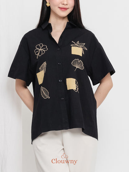Leaves Cotton Shirt - Black