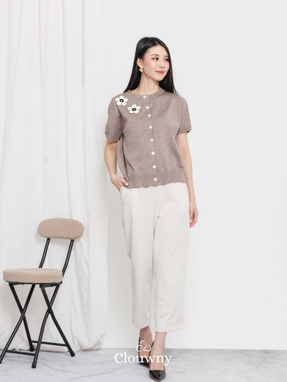 Alen Flower Knit Top - Beige