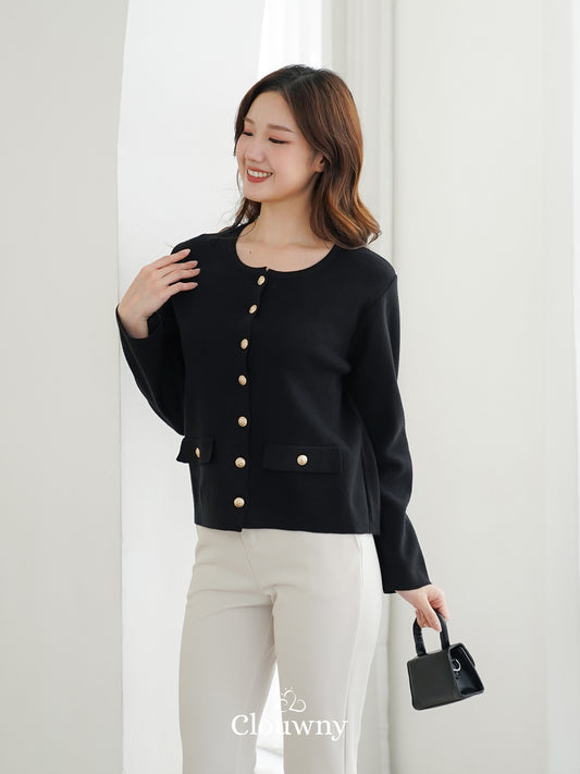 Luxen Button Cardigan - Black