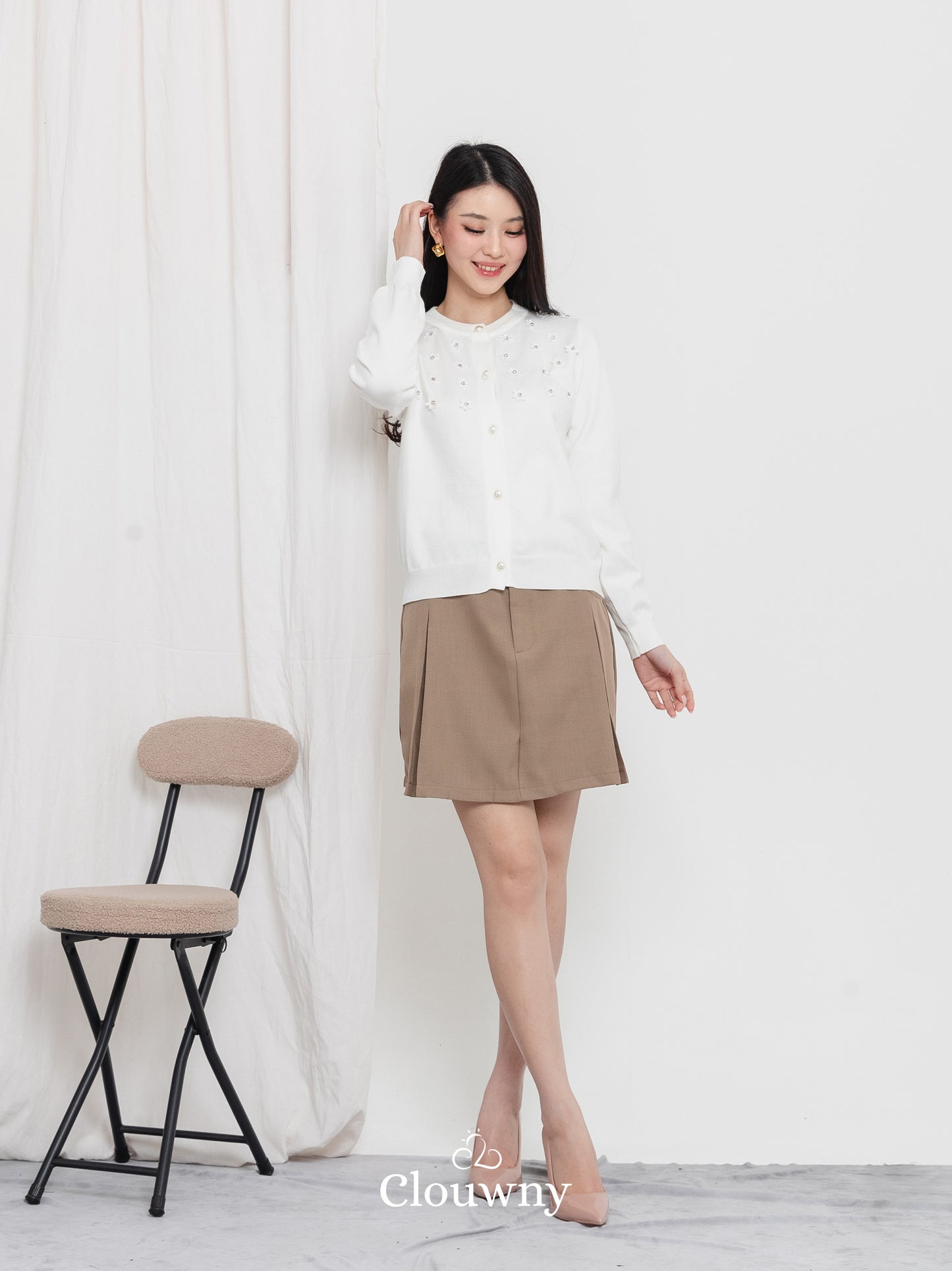Anya Button Knit Cardigan - White