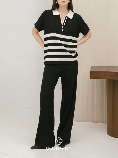 Omara Stripes Knit Set - Black