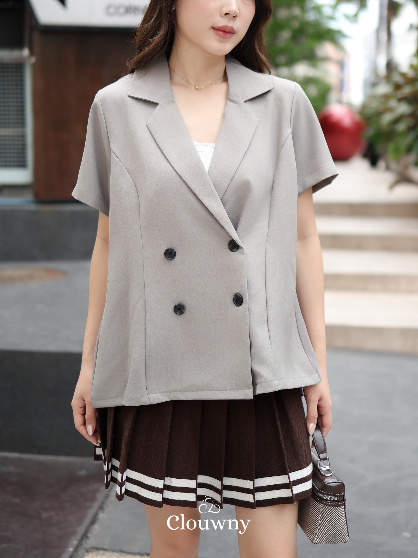 Alverina Button Semi Blazer - Khaki