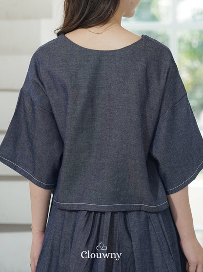 Hansen Vneck Blouse - Navy