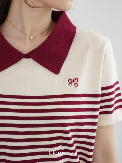Erlan Collar Stripes Top - Maroon