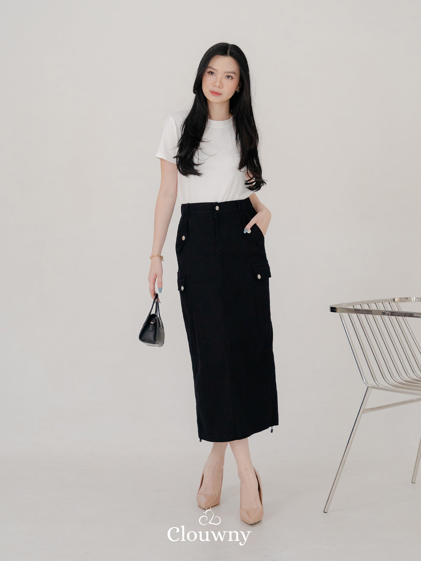 Dex Cargo Denim Skirt - Black