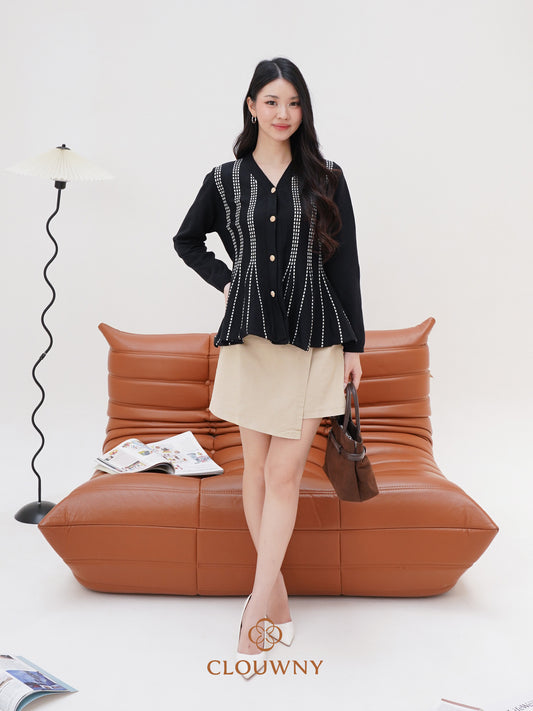 Aysel Peplum Knit Cardigan - Black