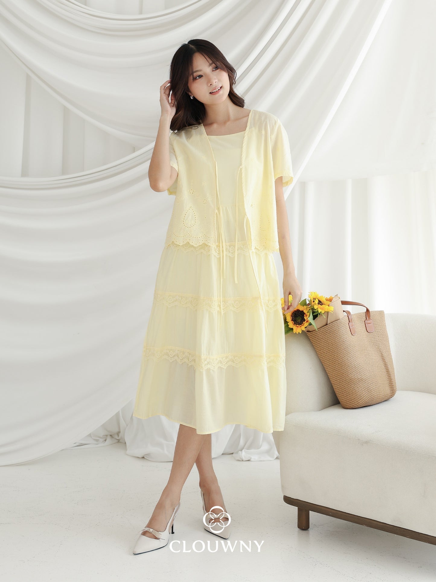 Katama Tiered Broderie Dress - Yellow