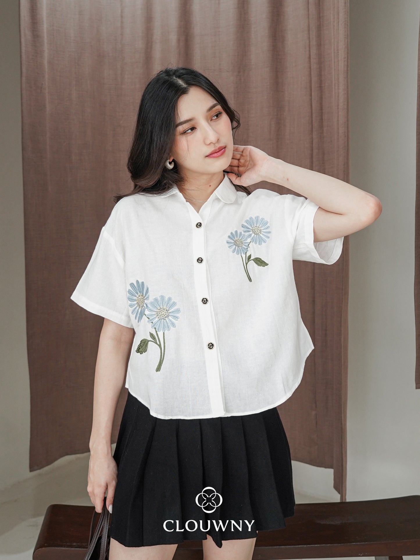 Sheryl Flower Cotton Shirt - White
