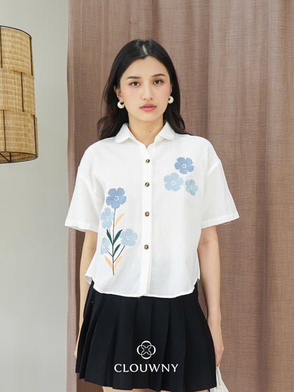 Loka Flower Cotton Shirt - White