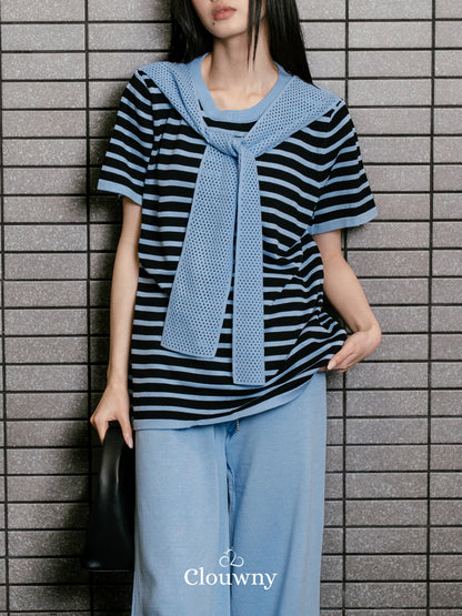Crystal Scarf Knit Set - Blue