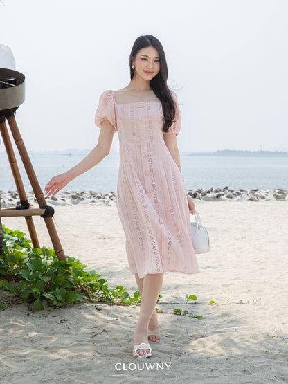 Alexia Square Button Dress - Pink