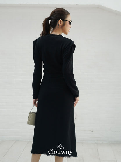 Melita Button Belt Dress - Black
