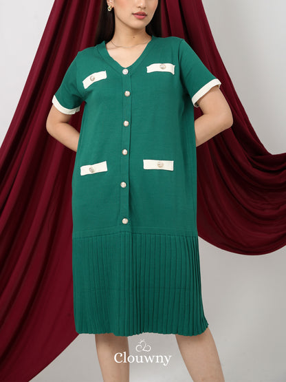 Sherra Button Knit Dress - Green