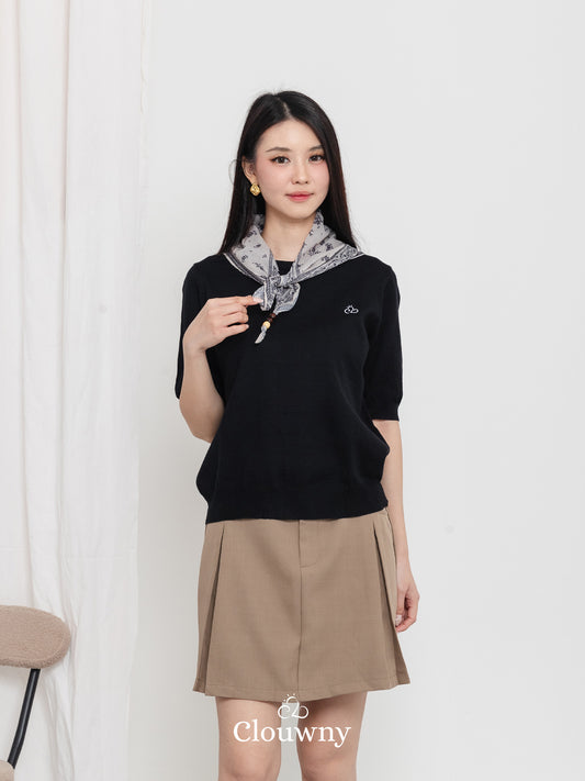 Libra Scarf Knit Top - Black