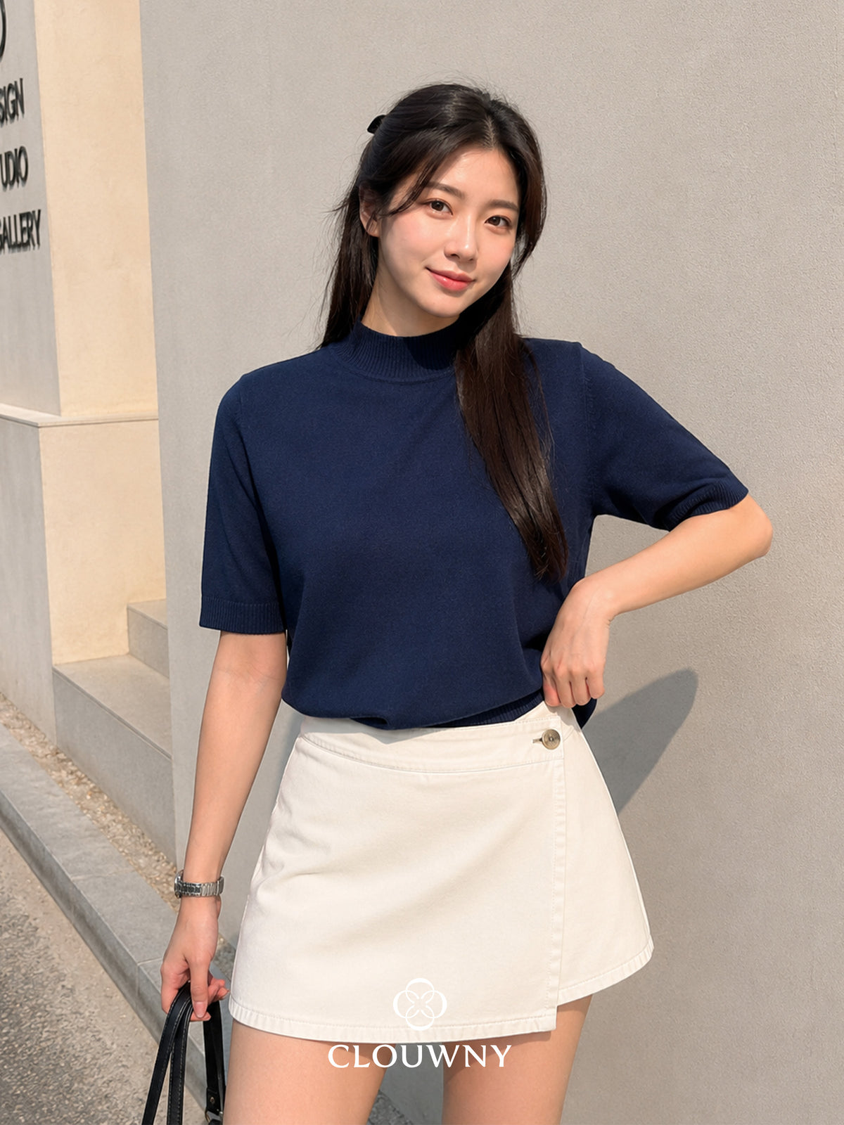 West Round Knit Top - Navy