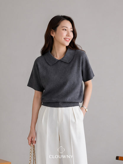 Lotie Collar Knit Top - Grey