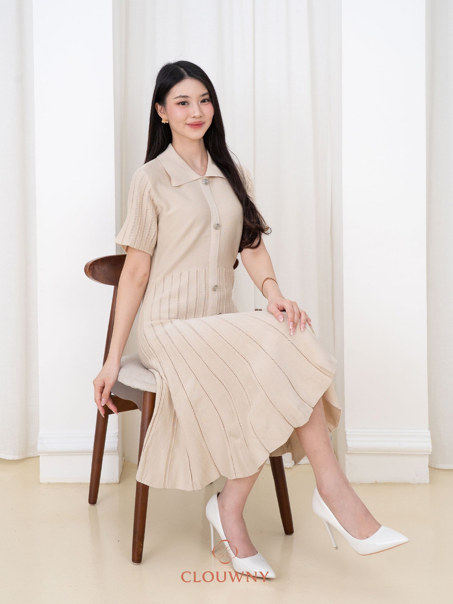 Deslin Button Dress - Cream
