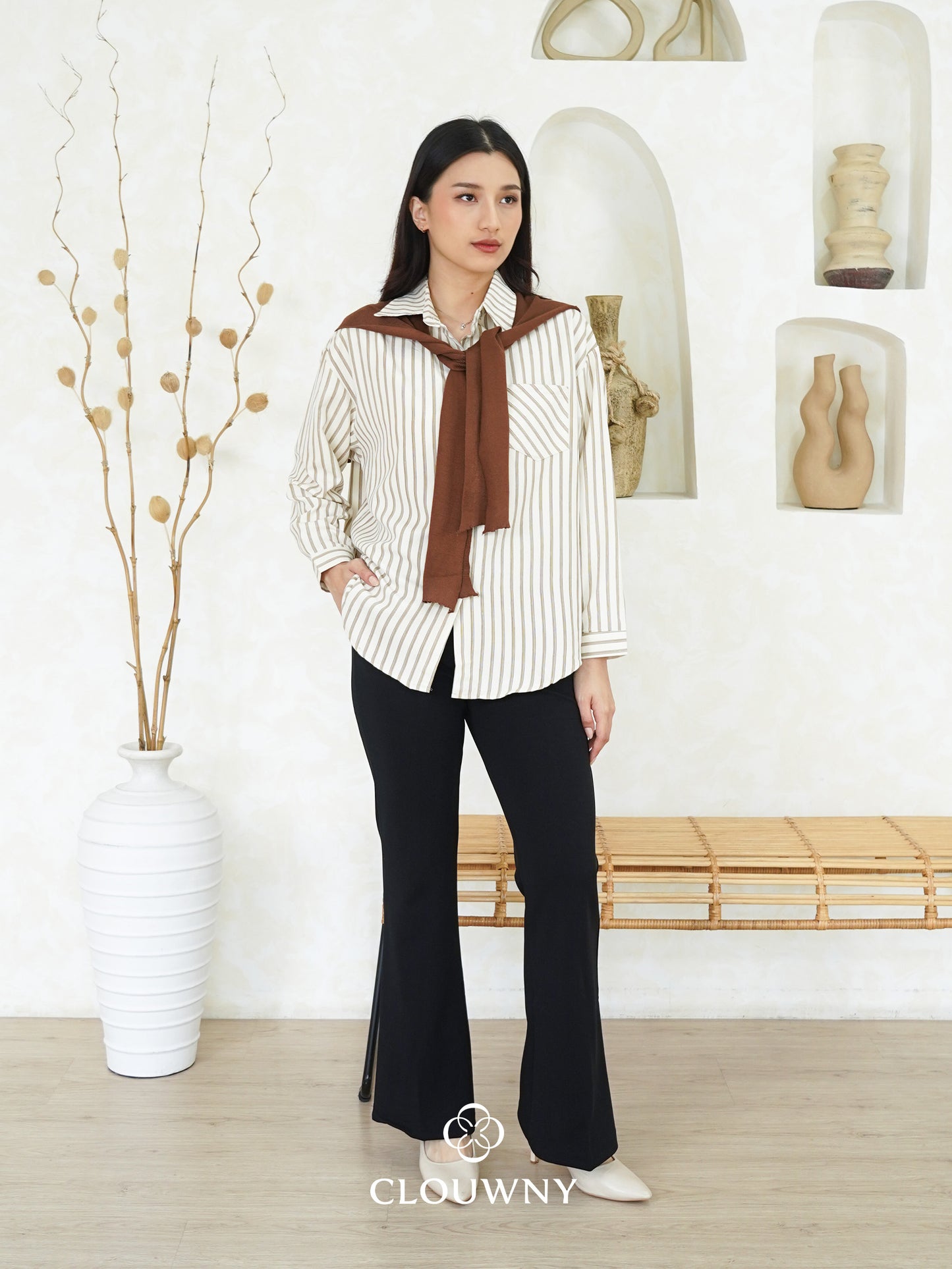 Candela Stripes Scarf - Cream