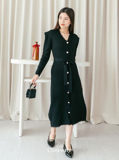 Melita Button Belt Dress - Black