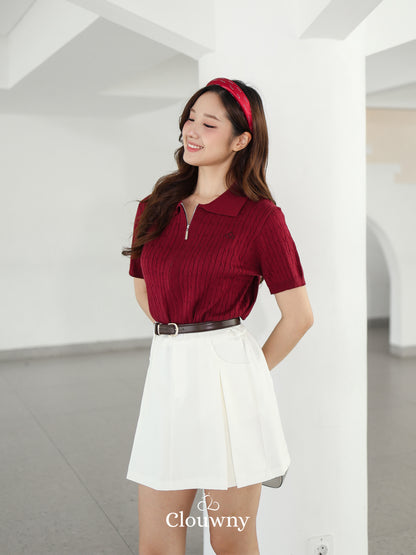 Selma Zipper Knit Top - Maroon