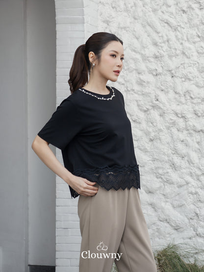 Megan Pearl Blouse - Black