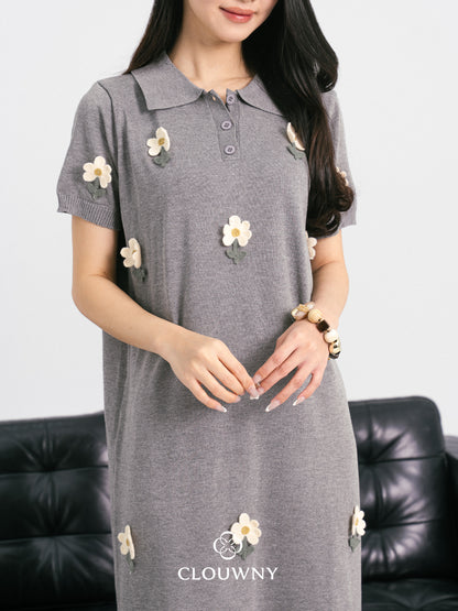 Anetha Flower Knit Dress - Grey