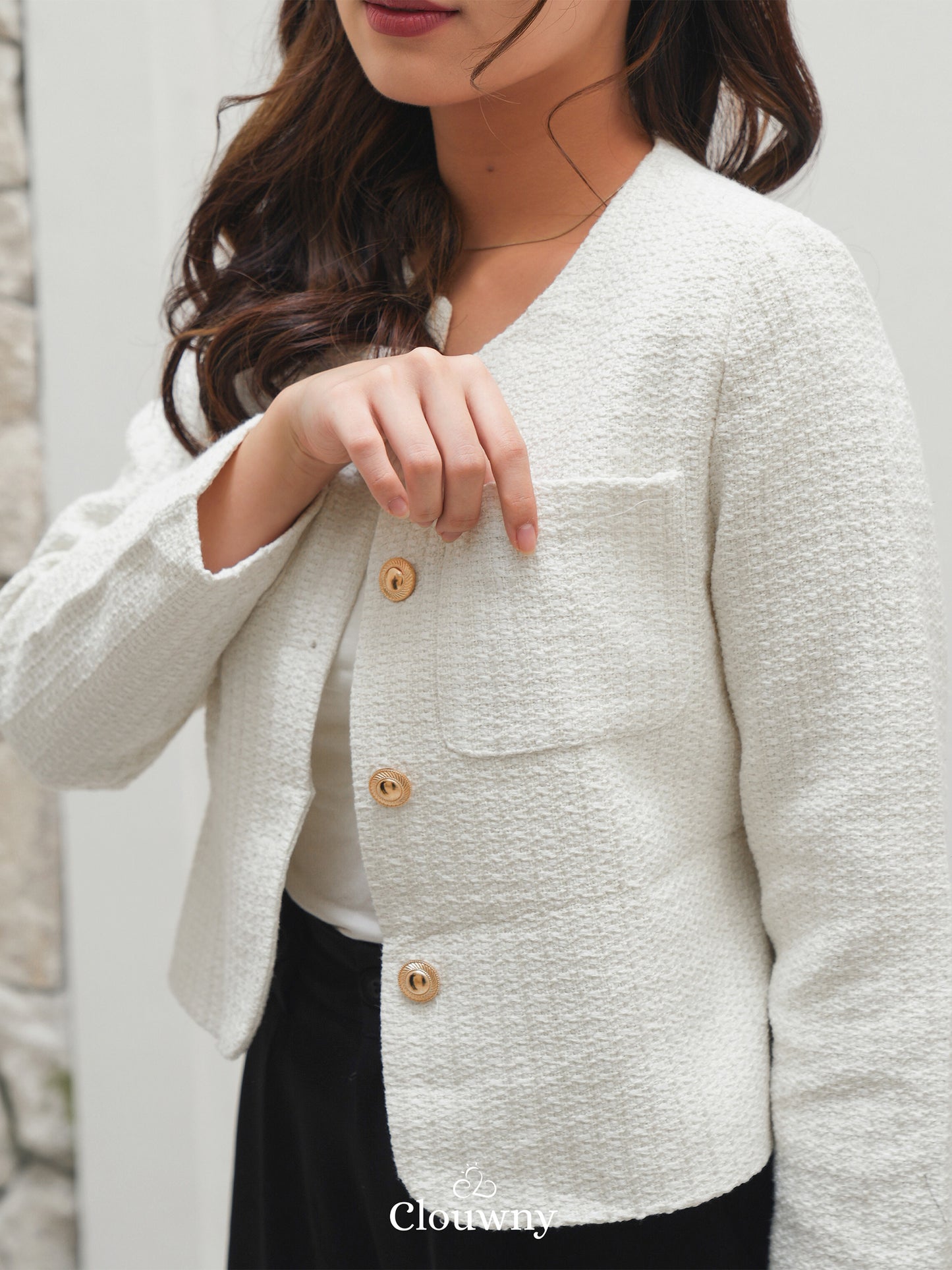 Davia Tweed Blazer - White