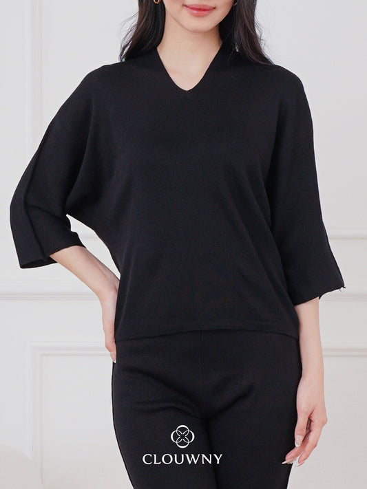 Dreson Vneck Knit Set - Black